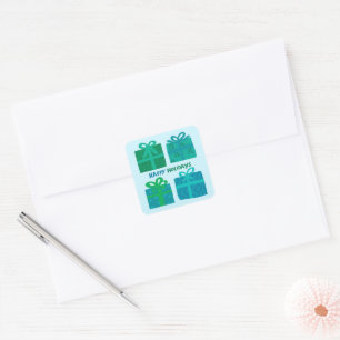 Pegatina Cuadrada FELIZ Regalos de VACACIONES Presenta PERSONALIZADO
