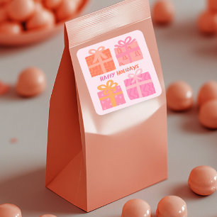 Pegatina Cuadrada FELIZ Regalos de VACACIONES Presenta PERSONALIZADO