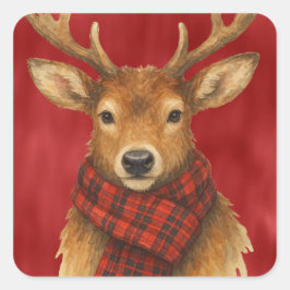 Pegatina Cuadrada Feliz reno navideño