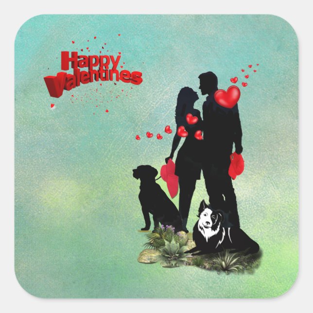 Pegatina Cuadrada Feliz San Valentín (Anverso)