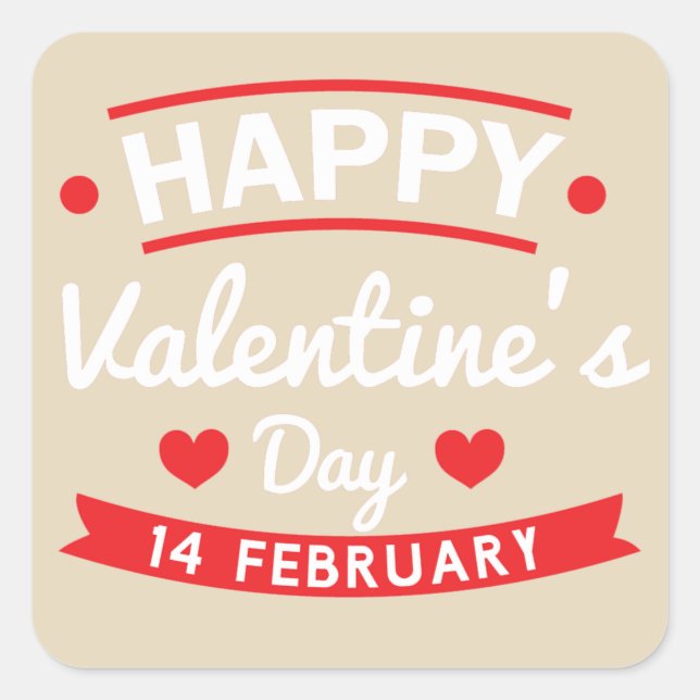 Pegatina Cuadrada Feliz San Valentín 14 de febrero (Anverso)