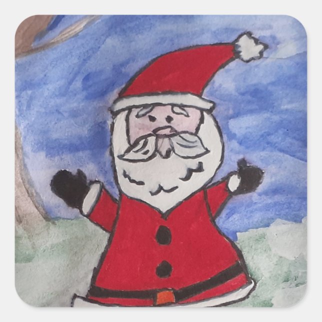 Pegatina Cuadrada Feliz Santa (Anverso)