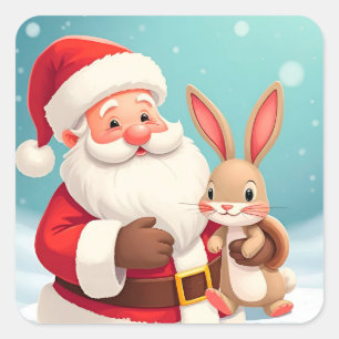 Pegatina Cuadrada Feliz Santa Claus en escena invernal nevada