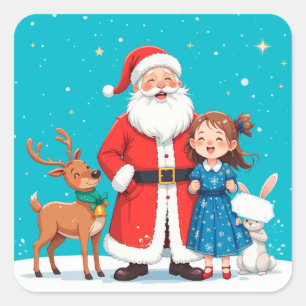 Pegatina Cuadrada Feliz Santa Claus Regalo de Invierno Lindo, Fiesta