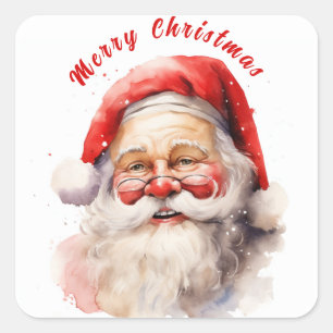 Pegatina Cuadrada Feliz Santa Claus sonriente Navidad feliz