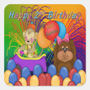Pegatina Cuadrada Feliz segundo cumpleaños