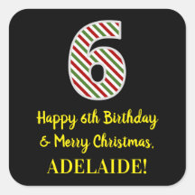 Feliz sexto cumpleaños y Feliz Navidad, nombre per