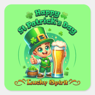 Pegatina Cuadrada Feliz ST. Día de Patrick - Espíritu afortunado