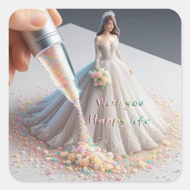 Pegatina Cuadrada Feliz Sticker de Año Nuevo (Anverso)