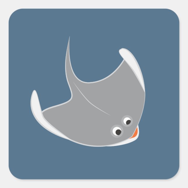 Pegatina Cuadrada Feliz Stingray (Anverso)