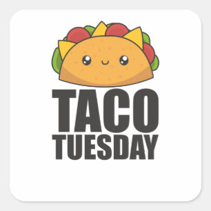 Pegatina Cuadrada Feliz Taco Martes - Comida Mexicana