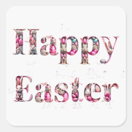 Pegatina Cuadrada Feliz texto decorativo de Pascua