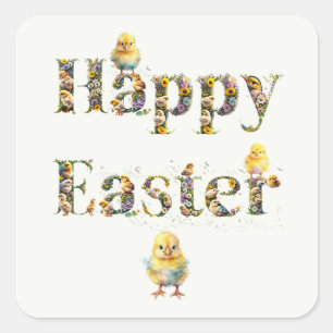 Pegatina Cuadrada Feliz texto decorativo de Pascua Modas bebé