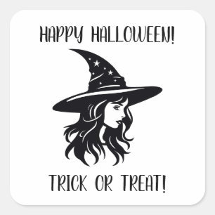 Pegatina Cuadrada Feliz truco de Halloween o trata a bruja en Gorra