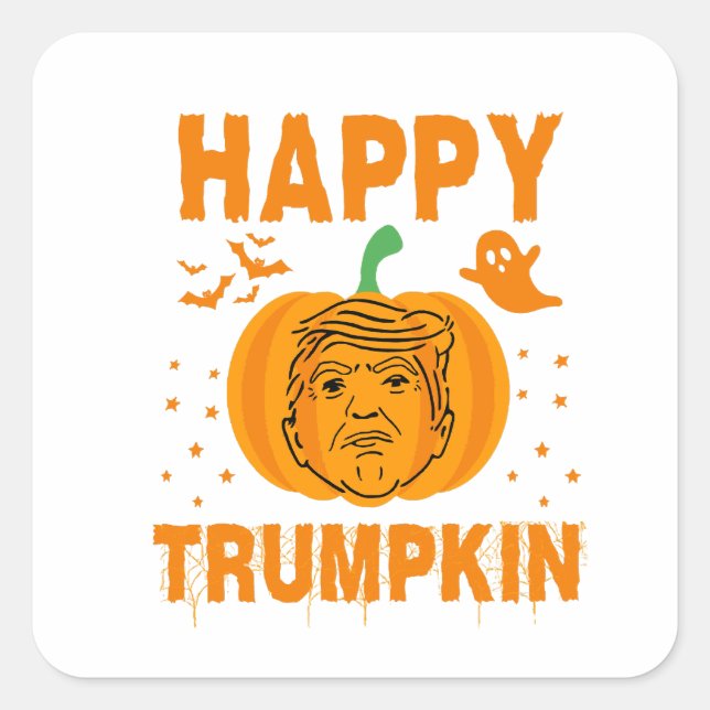 Pegatina Cuadrada Feliz Trumpkin vuelve a hacer grande a Halloween (Anverso)