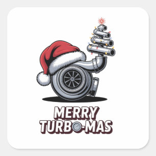 Pegatina Cuadrada Feliz Turbomas Mecánico Turbo Santa Navidad