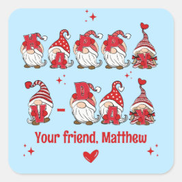 Pegatina Cuadrada Feliz V-Day Gnome Lettering Blue Classroom