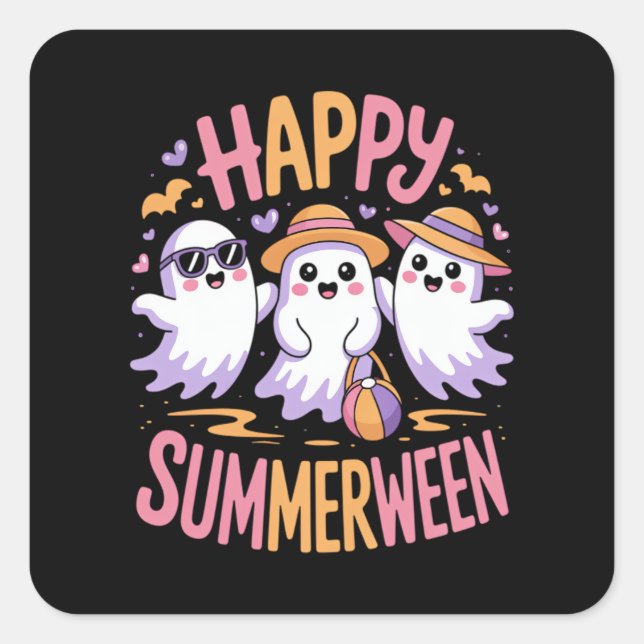 Pegatina Cuadrada Feliz verano en Halloween (Anverso)