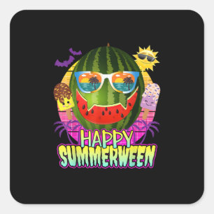 Pegatina Cuadrada Feliz verano entre la sandía Jack O Lantern Summer