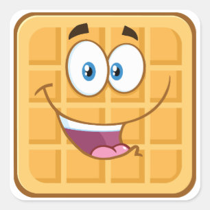 Pegatina Cuadrada Feliz Waffle Kawaii Sonriendo Desayuno Comida