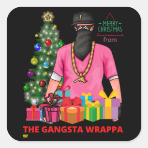 Pegatina Cuadrada Feliz X-MASA DE GANGSTA WRAPPA divertido