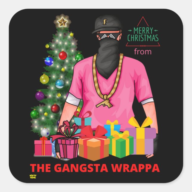 Pegatina Cuadrada Feliz X-MASA DE GANGSTA WRAPPA divertido (Anverso)