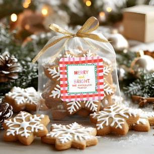 Pegatina Cuadrada Feliz y brillante Personalizado Holiday Red & Pink