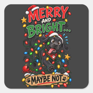 Pegatina Cuadrada Feliz y Brillante Tal Vez No Camiseta de Navidad d