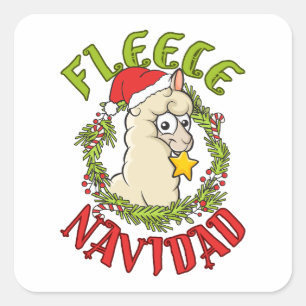 Pegatina Cuadrada Felpa Navidad Alpaca Divertida Navidad