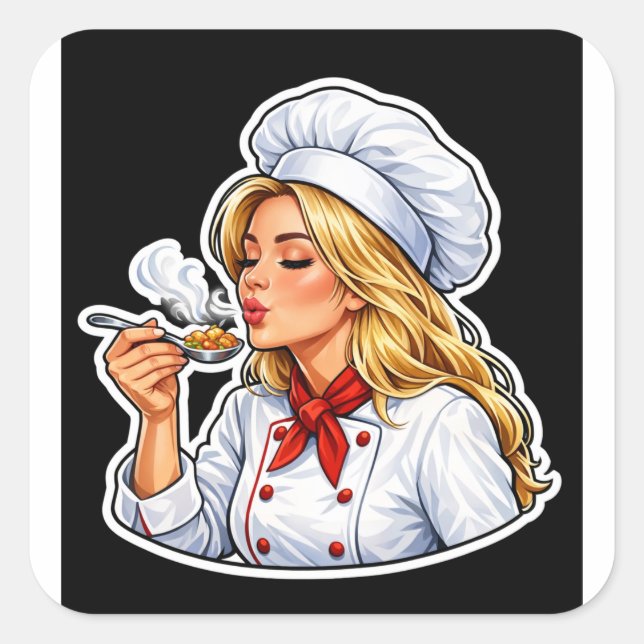 Pegatina Cuadrada Female Chef Illustration Sticker (Anverso)