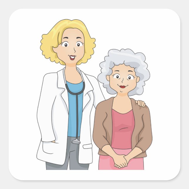 Pegatina Cuadrada Female Doctor with Senior Woman Patient (Anverso)