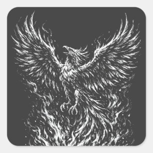 Pegatina Cuadrada Fénix que se eleva de las llamas de BurnsInHell