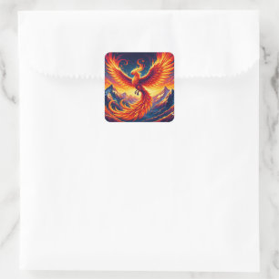 Pegatina Cuadrada Fénix Soars: Majestuoso vuelo sobre grandes picos