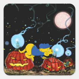 Pegatina Cuadrada Ferald y las calabazas rojas | Halloween