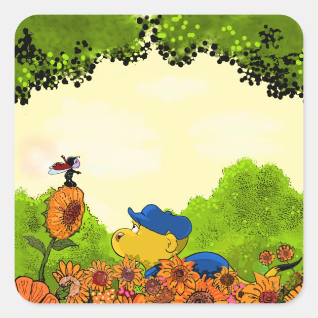 Pegatina Cuadrada Ferald y Mizz Ladybug (Anverso)