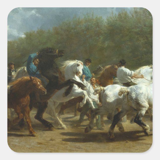Pegatina Cuadrada Feria de Caballos por Rosa Bonheur (Anverso)