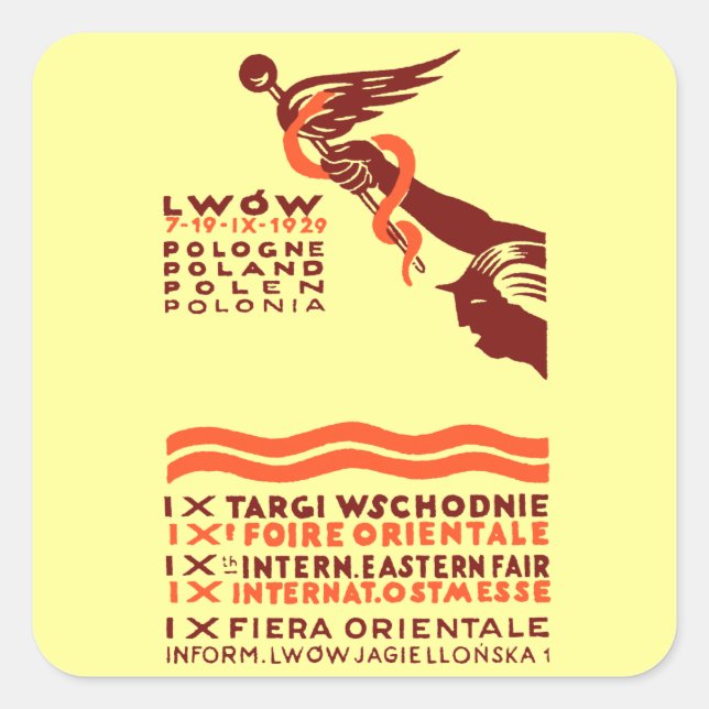 Pegatina Cuadrada Feria Internacional del Bajo Oriente de 1929 (Anverso)