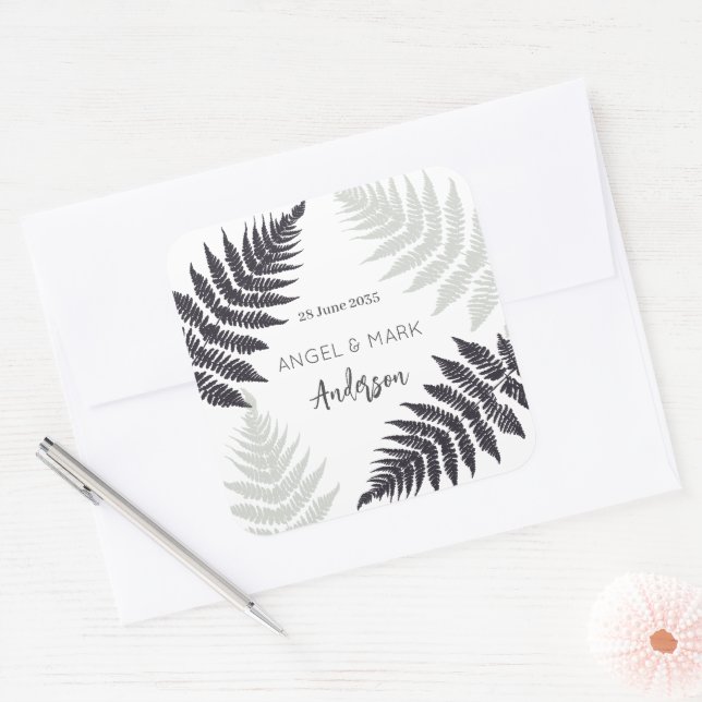 Pegatina Cuadrada Ferns Woodland Garden Boda exterior (Sobre)