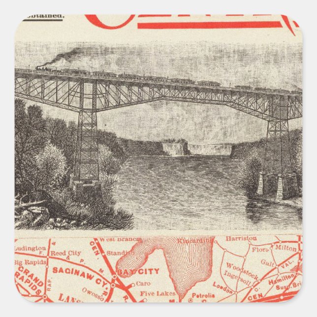 Pegatina Cuadrada Ferrocarril Central de Michigan (Anverso)