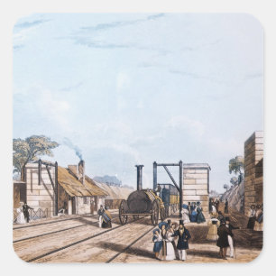 Pegatina Cuadrada Ferrocarril de Liverpool y de Manchester:
