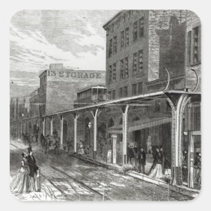 Pegatina Cuadrada Ferrocarril elevado en la calle de Greenwich,