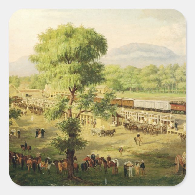Pegatina Cuadrada Ferrocarril en el Valle de México, 1869 (Anverso)