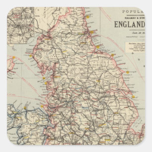 Pegatina Cuadrada Ferrocarril, Inglaterra estadística, País de Gal