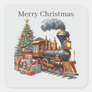 Pegatina Cuadrada Ferrocarril navideño