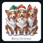 Pegatina Cuadrada Ferry Christmas Shetland Sheepdogs<br><div class="desc">Un ilustracion de los pastores de Shetland vestidos para Navidades. Perfecto para los amantes de las mascotas o los padres de perros durante las vacaciones.</div>