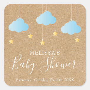 Pegatina Cuadrada Festejo de baby shower rústico kraft twinkle twink