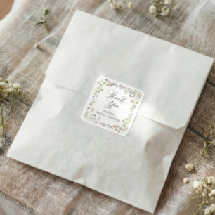 Pegatina Cuadrada Festejo Floral Vintage de Bodas con Flor Silvestre