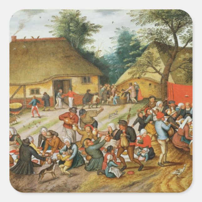 Pegatina Cuadrada Festín boda (Anverso)