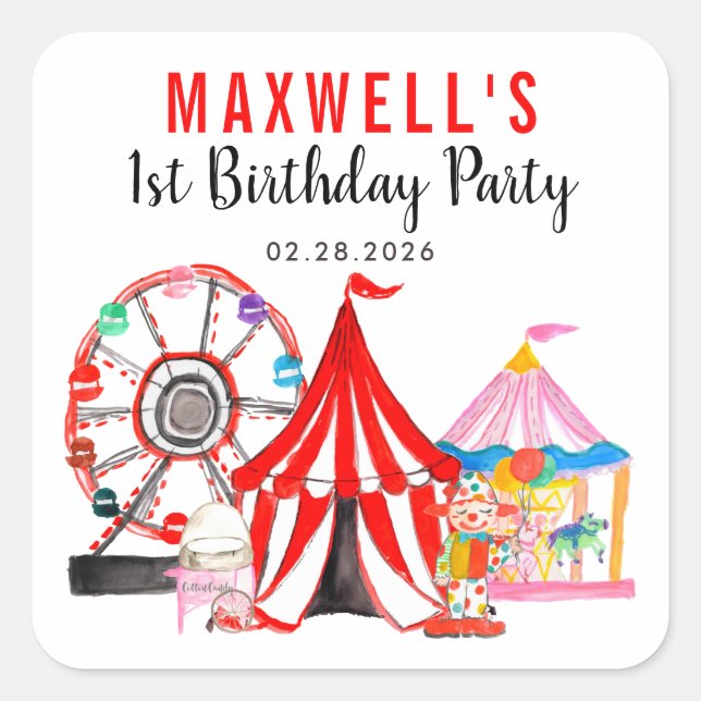 Pegatina Cuadrada Festival de circo de carnaval de divertidos espect (Anverso)