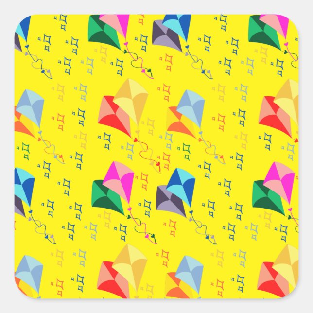 Pegatina Cuadrada Festival de cometas coloridas (Anverso)